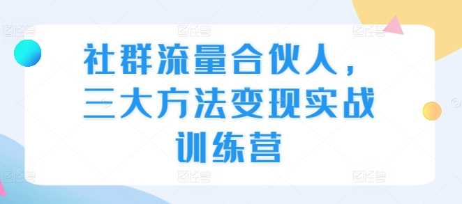 社群流量合伙人，三大方法变现实战训练营树藤网-专注分享网络创业项目落地实操课程 – 全网首发_高质量创业项目输出好项目网