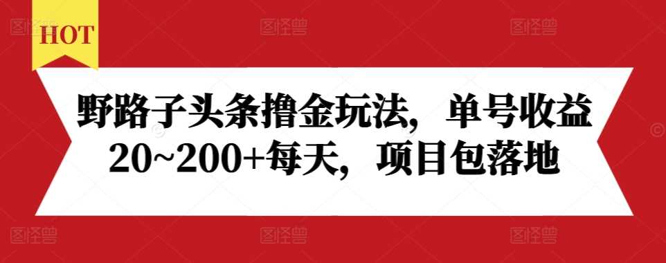 野路子头条撸金玩法，单号收益20~200+每天，项目包落地树藤网-专注分享网络创业项目落地实操课程 – 全网首发_高质量创业项目输出好项目网