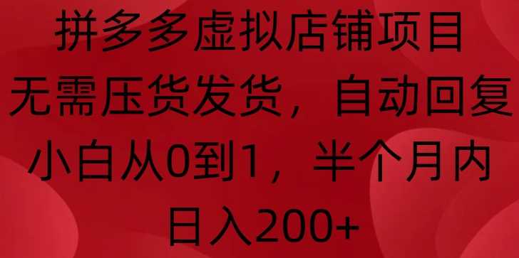 拼多多虚拟店铺项目，无需压货发货，自动回复，小白从0到1，半个月内日入200+【揭秘】树藤网-专注分享网络创业项目落地实操课程 – 全网首发_高质量创业项目输出好项目网